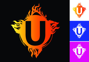 Fire U letter logo and icon design template