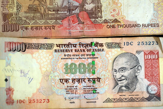 crumpled banknotes indian rupees paper money close up