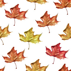 Autumn dry leaf watercolor seamless pattern. Template for decorating designs and illustrations.	
