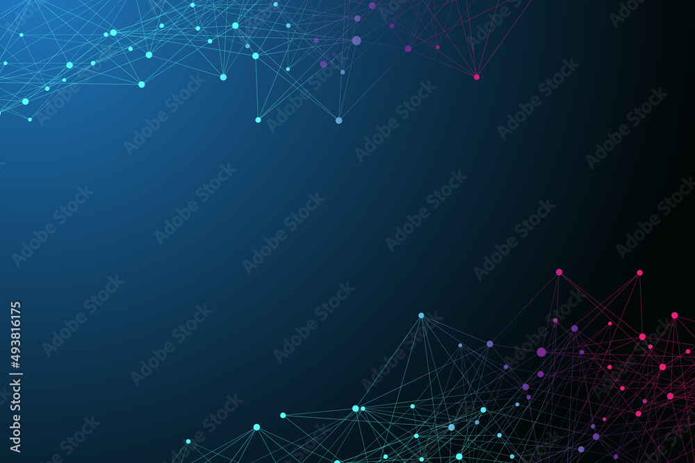 Aufkleber Geometric graphic background molecule and communication. Big data complex with compounds. Lines plexus, minimal array. Digital data visualization. Scientific cybernetic illustration.