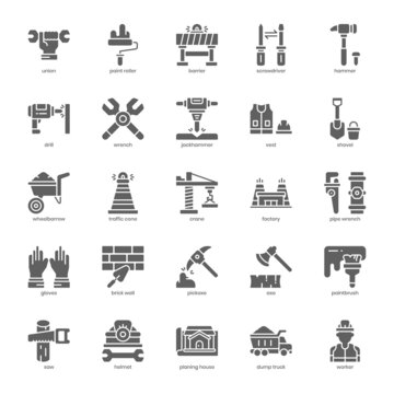 Construction icon pack for your website design, logo, app, UI. Construction icon glyph design. Vector graphics illustration and editable stroke.