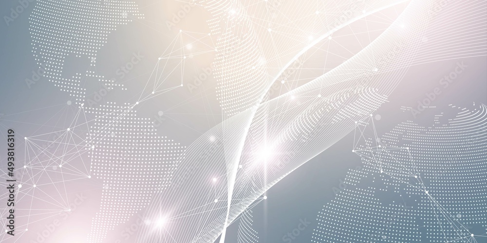 Poster Big data visualization. Geometric abstract background visual information complexity. Futuristic infographics design. Technology background with connected line and dots, wave flow illustration
