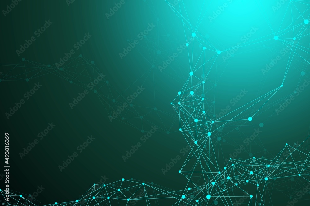 Aufkleber Technology abstract background with connected line and dots. Big data visualization. Artificial Intelligence and Machine Learning Concept Background. Analytical networks illustration