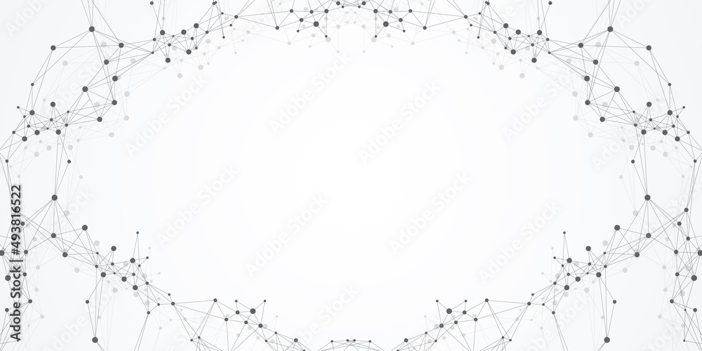 Poster Technology abstract background with connected line and dots. Big data visualization. Artificial Intelligence and Machine Learning Concept Background. Analytical networks illustration