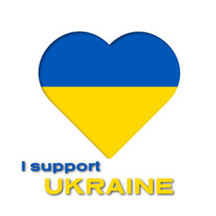 I support Ukraine sign. Hearts with colors of Ukrainian flag. Crisis in Ukraine concept. Isolated on white with text. Paper cut