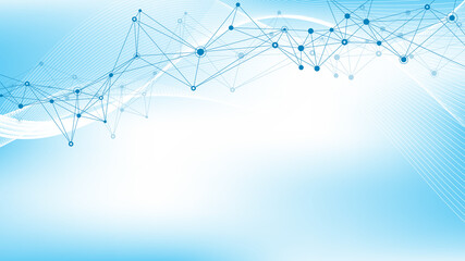 Colorful molecules background. DNA helix, DNA strand, DNA Test. Molecule or atom, neurons. Abstract structure for science or medical background. Scientific blue banner design template illustration.