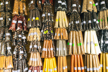 Traditional spices in local market in Sri Lanka. 