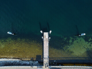 Obraz na płótnie Canvas Aerial view of a ferry dock on Lake Como