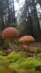 Just a couple red with white spots mushroms