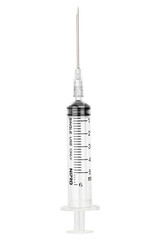 Disposable plastic syringe isolated on white background