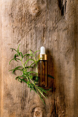 Fototapeta na wymiar Organic essential aroma or cosmetic oil from fresh ingredients
