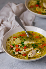 Chicken lemon orzo soup. style hugge