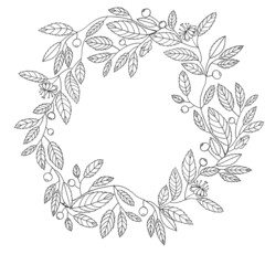 Fototapeta premium Hand drawn leaves and berries frame isolate on white