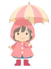 レインコートを着て傘を持った女の子
