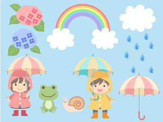 梅雨のイラストセット