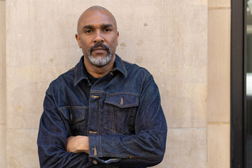 Mature black man in city serious face portrait
