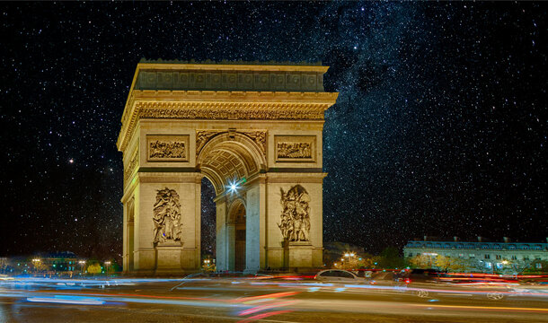 Arc de Triumphe Triumpfbogen Paris Nacht Sterne Himmel