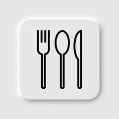 Fork spoon knife simple icon. Flat desing. Neumorphism design.ai
