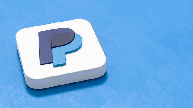 Paypal Logo Icon on Blue  Background with Copy space