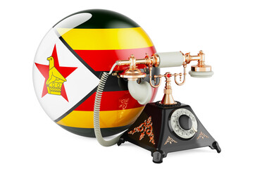 Phone with Zimbabwean flag. Communication services in Zimbabwe, concept. 3D rendering