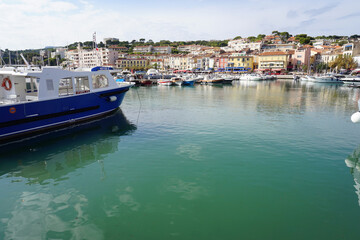 Fototapeta premium boats in the harbor in the town of cassis, france on the mediterranée