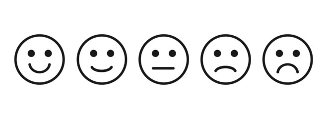 Emoticons mood scale on white background. Angry, sad, neutral and happy emoticon set. funny cartoon Emoji icon