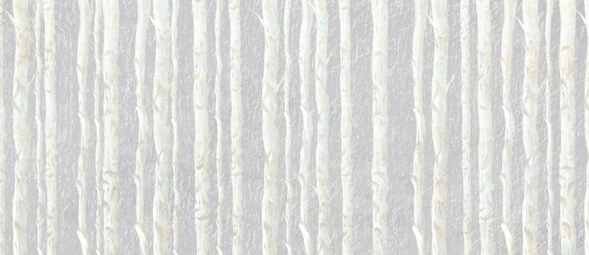 textured background on which white birch trees are depicted, drawing in light colors photo wallpaper for the interior
