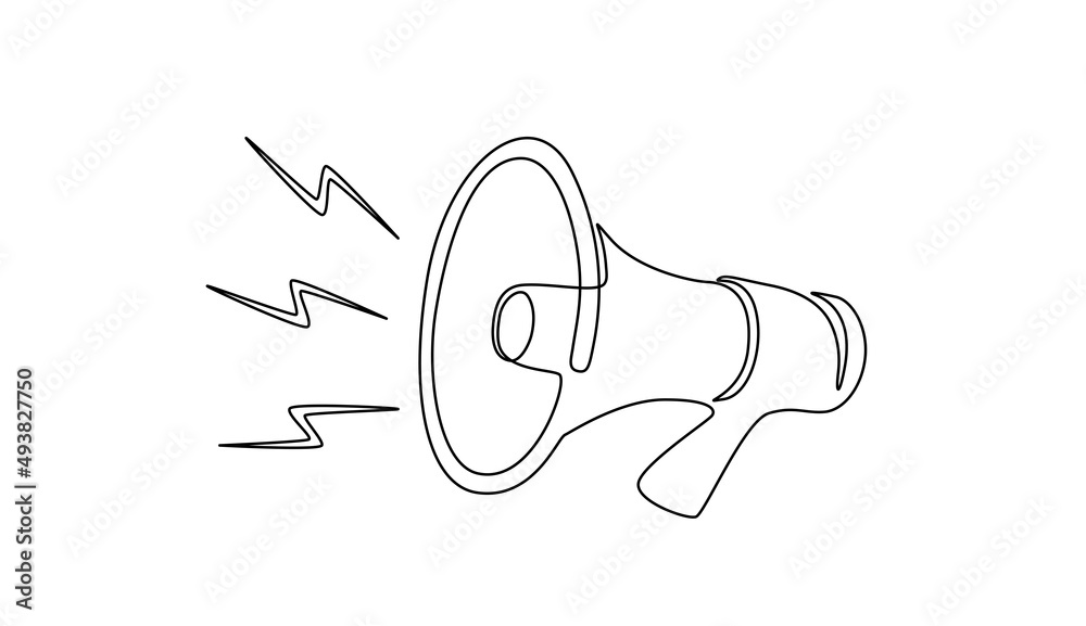 Aufkleber public horn speaker in one continuous line drawing. loudspeaker symbol of marketing promotion in sim