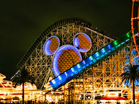 ANAHEIM, CA/USA - Nov 26,2010 : The Bright Colorful Lights Of Disney's California Adventure Amusement Park