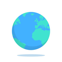 Planet earth and world map flat vector illustration.
