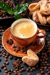 Cup of coffee with  homemade cookies