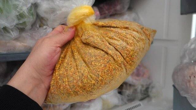 natural vitamin bee pollen for human health, fresh bee pollen in the freezer,
