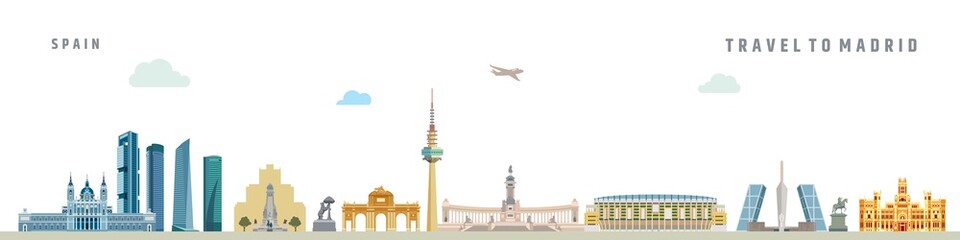 Vector illustration of madrid city skyline - obrazy, fototapety, plakaty