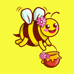Cartoon style vector illustration of bee with honey.