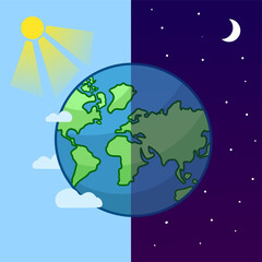 Earth. Day Night. Equinox. Vector illustration. Spring equinox illustration.