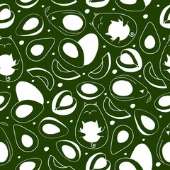 seamless pattern of avocado and cat