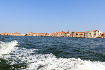 Fototapeta na wymiar Panorama view of Venice, Giudecca Canal and Venetian Lagoon in Veneto, Italy