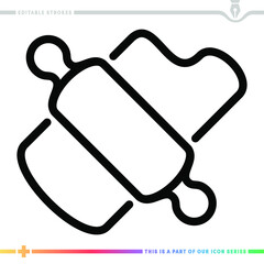 Line icon for dough roller illustrations with editable strokes. This vector graphic has customizable stroke width.