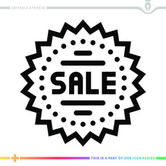 Line icon for sale badge illustrations with editable strokes. This vector graphic has customizable stroke width.