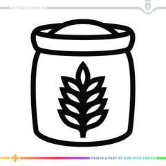 Line icon for sack of wheat illustrations with editable strokes. This vector graphic has customizable stroke width.