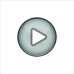 Play video music button design sign. Start symbol. White triangle play  sign on grey button on white background.  Vector illustration