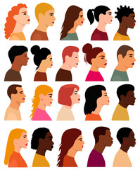 portrait people of different nationalities set in flat design, isolated, vector