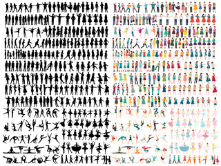 collection of people silhouette isolated vector