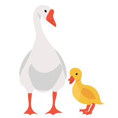 goose and gosling flat design, isolated, vector