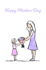 Illustrierte Mutter mit Tochter zum Muttertag mit Blumenstrauß 