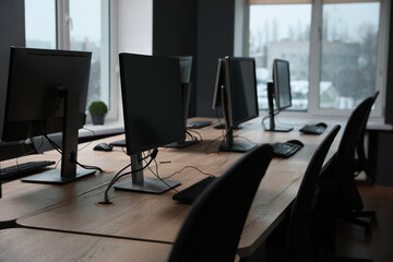 Many modern computers in open space office