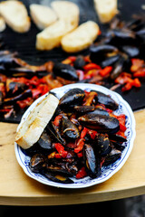 Grilled Catalan mussels.outdoor grilling