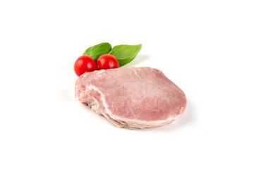 Fresh Pork loin steaks, isolated on white background.