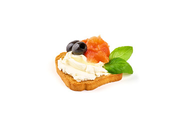 Cream cheese sandwich, isolated on white background.