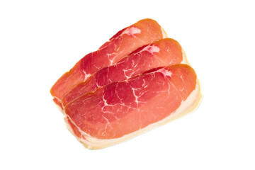 Spanish jamon iberico, serrano ham, isolated on white background. High resolution image.